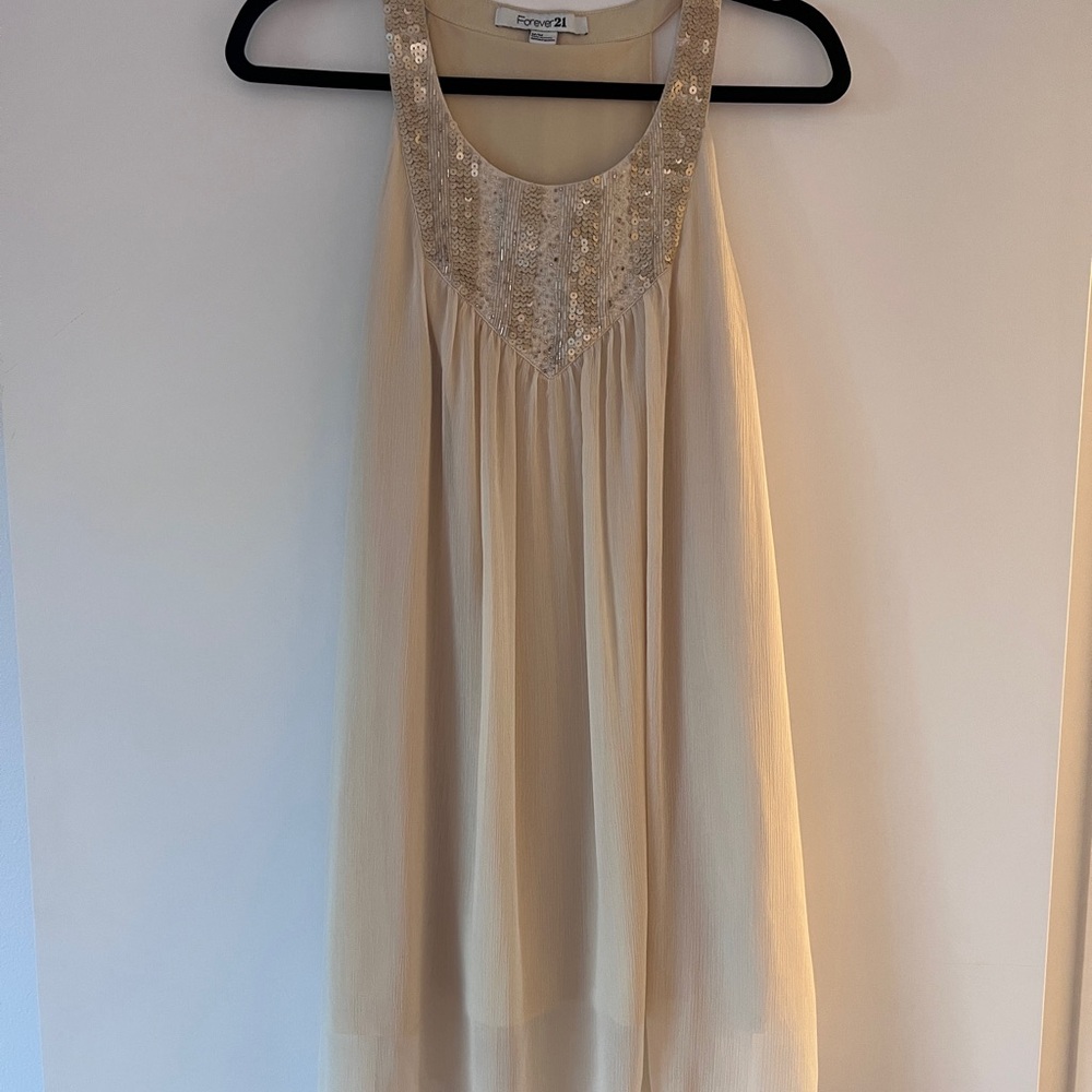 Forever 21 Beige Sleeveless Dress with Gold Accents